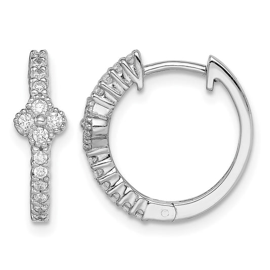 Sterling Silver Rhodium Plated CZ Hinged Hoop Earrings