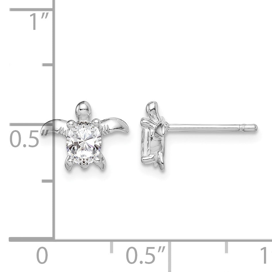 Sterling Silver Rhodium Plated CZ Turtle Post Earrings