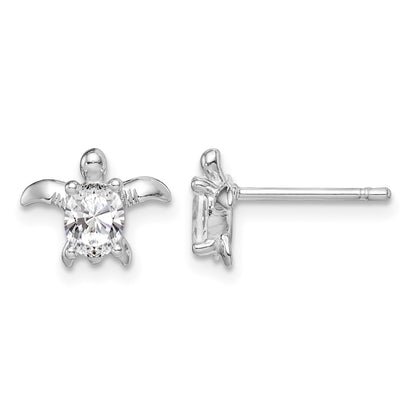 Sterling Silver Rhodium Plated CZ Turtle Post Earrings