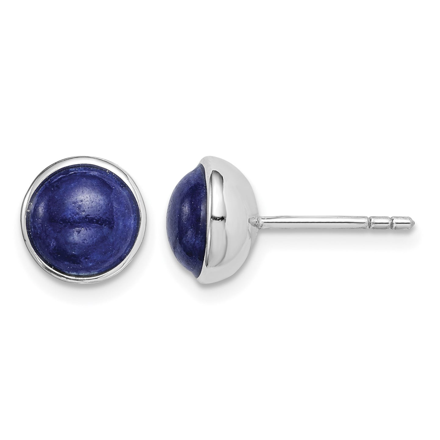 Sterling Silver Rhodium-plated 7mm Lapis Post Earrings