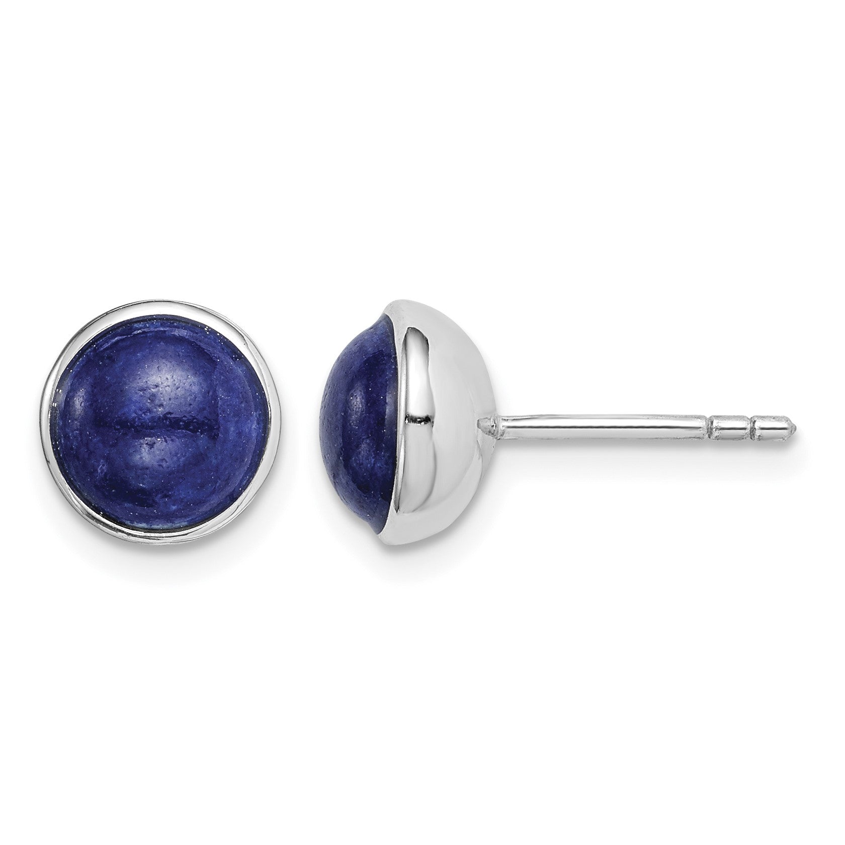 Sterling Silver Rhodium-plated 7mm Lapis Post Earrings