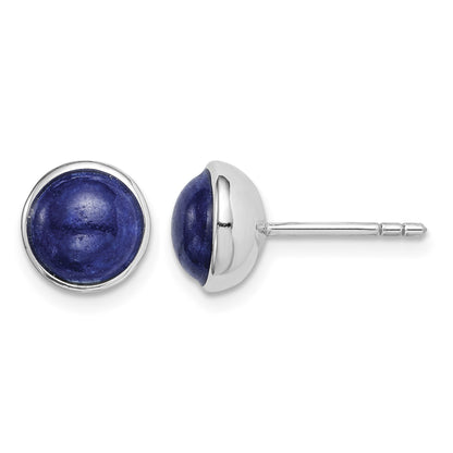Sterling Silver Rhodium-plated 7mm Lapis Post Earrings
