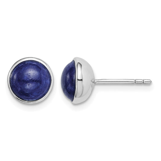 Sterling Silver Rhodium-plated 7mm Lapis Post Earrings