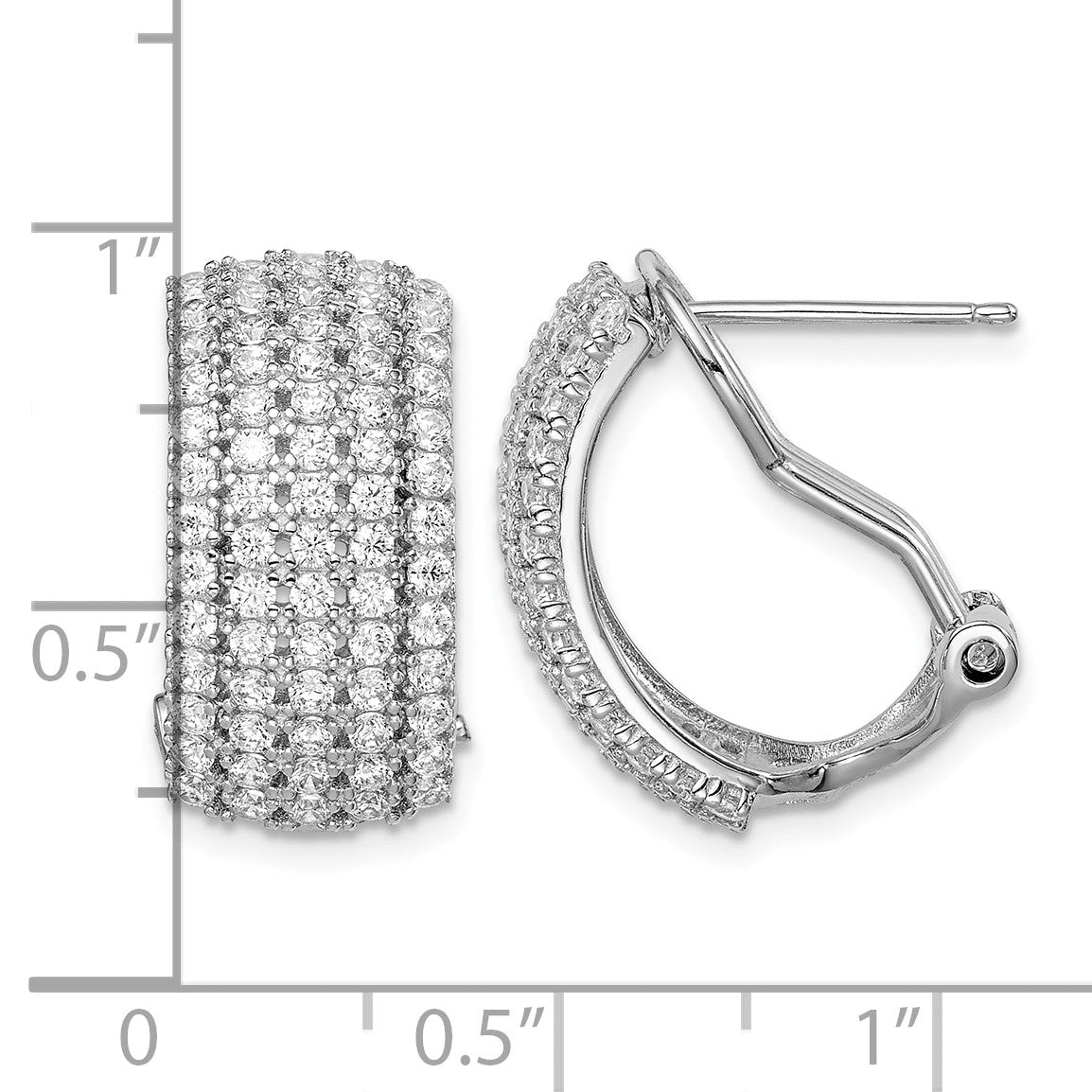 Sterling Silver Rhodium-plated CZ 5-row Omega Back C-Hoop Earrings