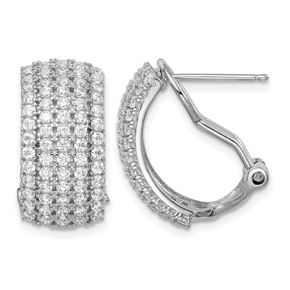 Sterling Silver Rhodium-plated CZ 5-row Omega Back C-Hoop Earrings