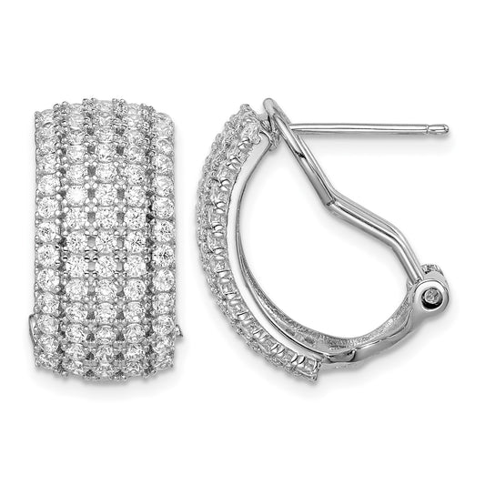 Sterling Silver Rhodium-plated CZ 5-row Omega Back C-Hoop Earrings