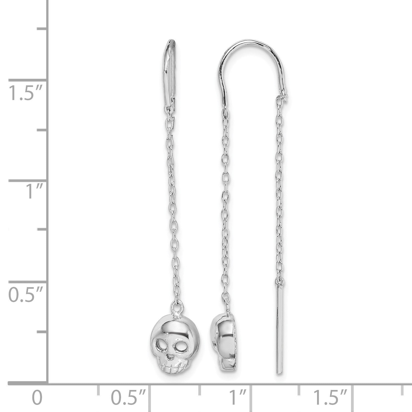 Sterling Silver Rhodium-plated Polished Skull Threader Earrings