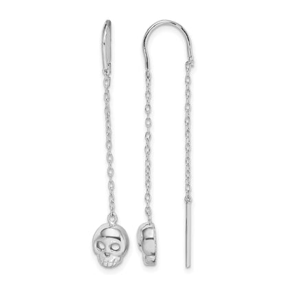 Sterling Silver Rhodium-plated Polished Skull Threader Earrings