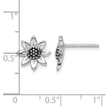 Sterling Silver Rhodium-plated Sunflower Post Earring