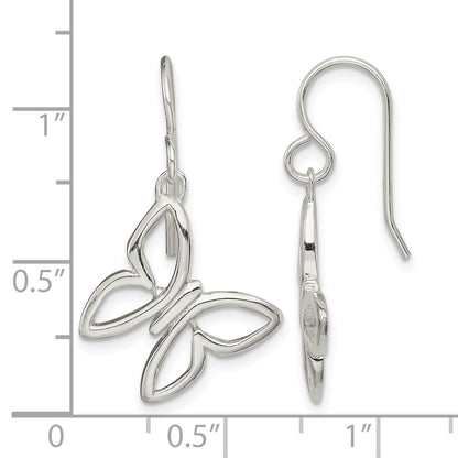 Sterling Silver Butterfly Shepherd Hook Dangle Earrings