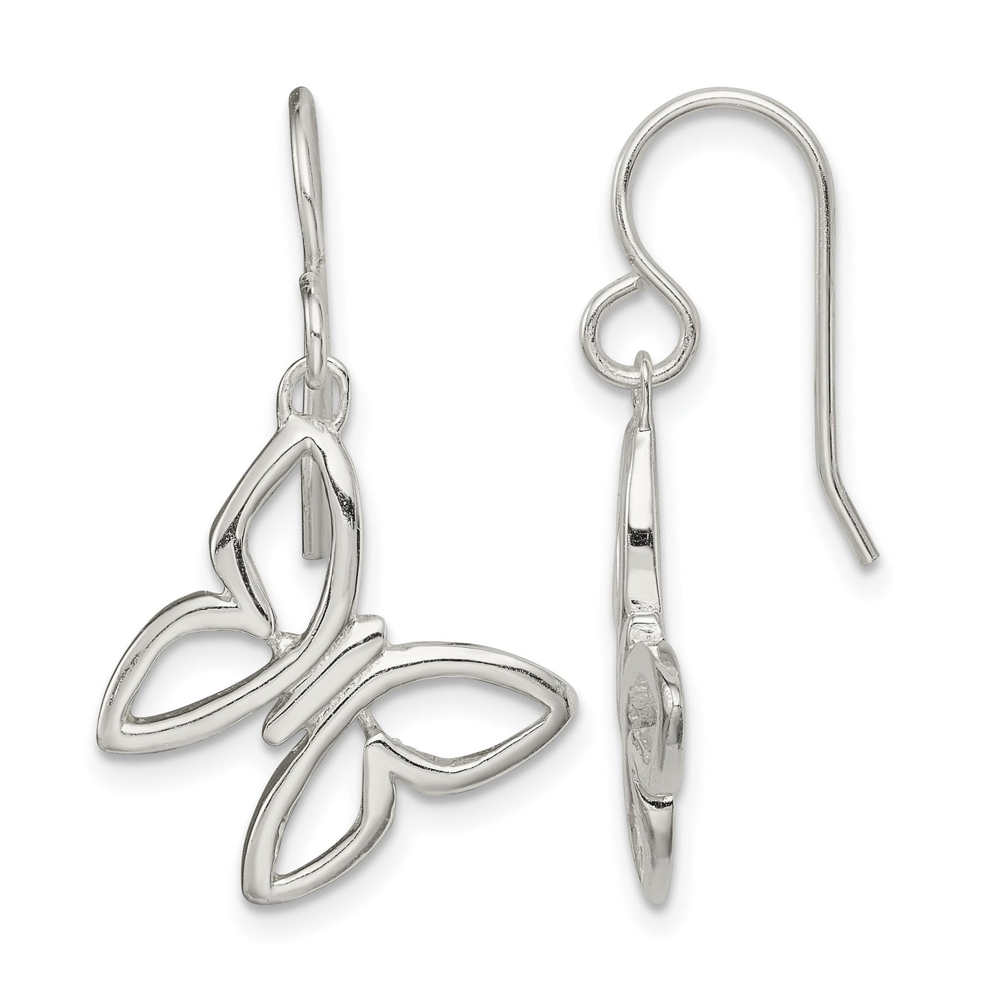 Sterling Silver Butterfly Shepherd Hook Dangle Earrings