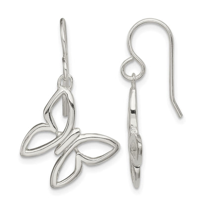Sterling Silver Butterfly Shepherd Hook Dangle Earrings