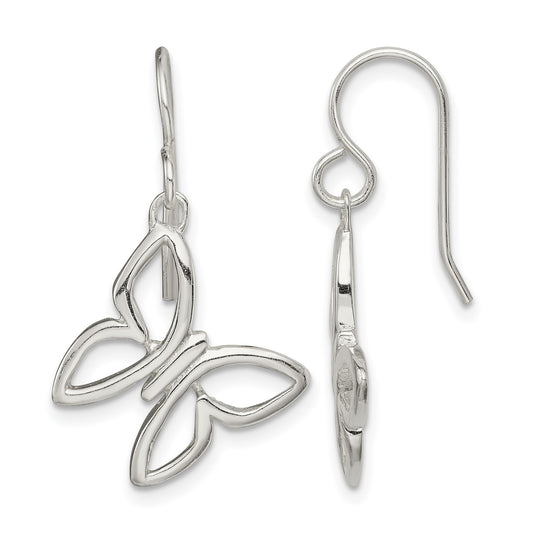 Sterling Silver Butterfly Shepherd Hook Dangle Earrings
