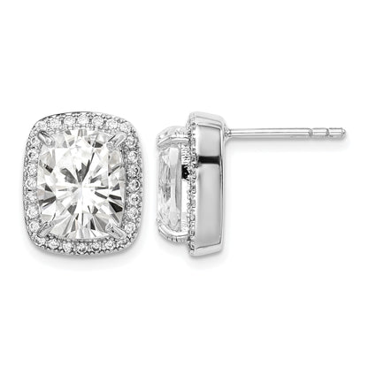 Sterling Silver RH-plated Polished 10x8mm Cushion CZ Halo Post Earrings
