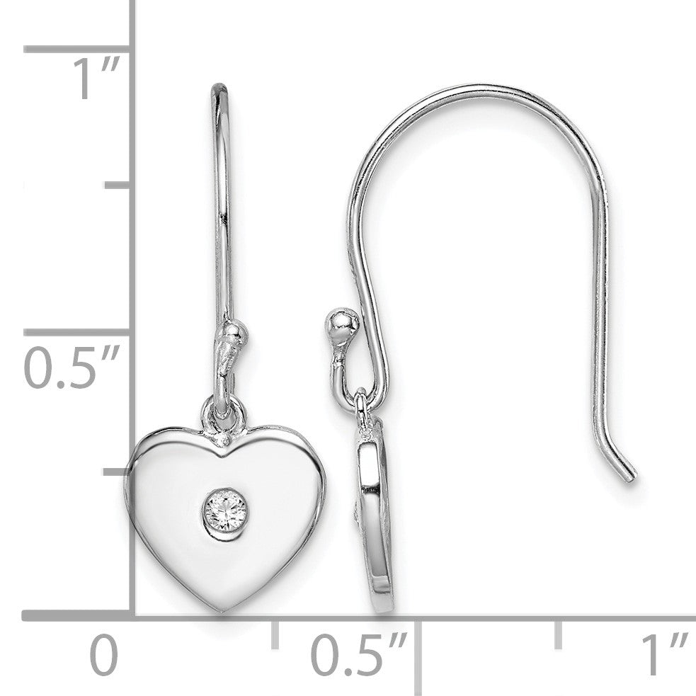 Sterling Silver Rhodium-plated CZ Heart Dangle Earrings