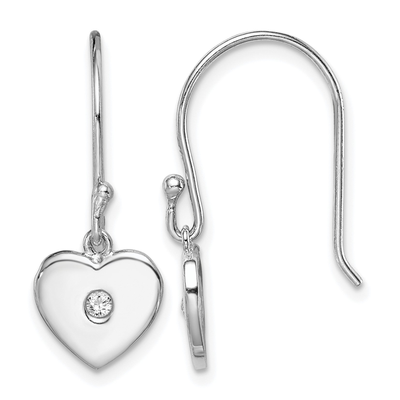 Sterling Silver Rhodium-plated CZ Heart Dangle Earrings