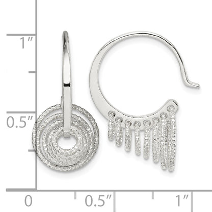 Sterling Silver Polished & Diamond-cut Circles Dangle Hoop Earrings