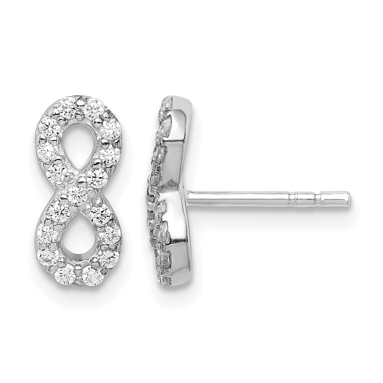 Sterling Silver Rhodium-plated Polished CZ Infinity Post Earrings
