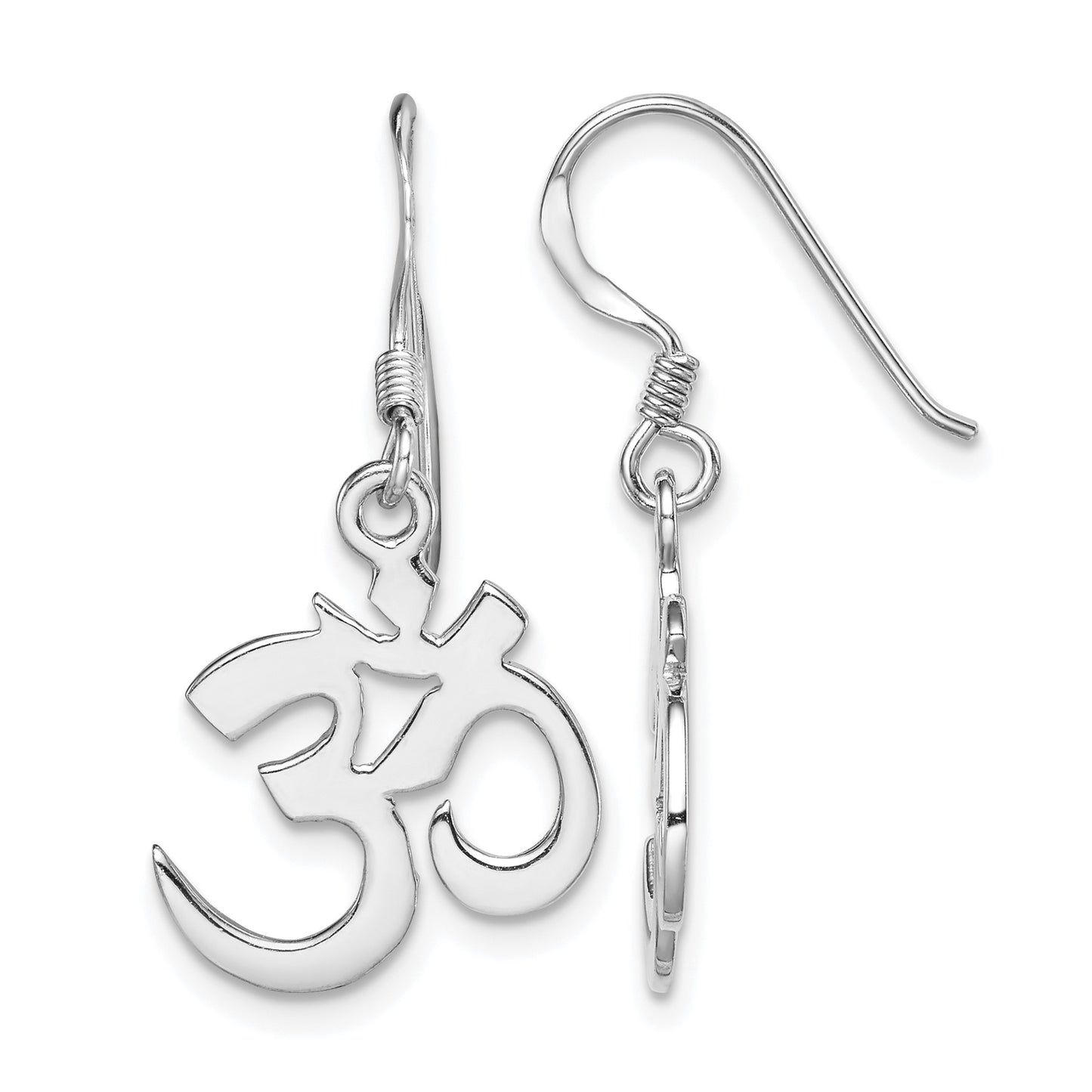 Sterling Silver Rhodium-plated Polished OM Symbol Dangle Earrings