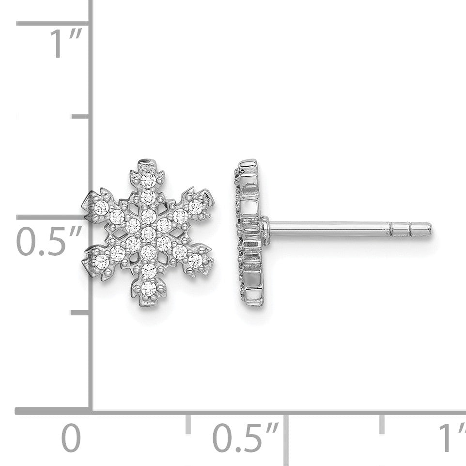 Sterling Silver Rhodium-plated CZ Snowflake Post Earrings