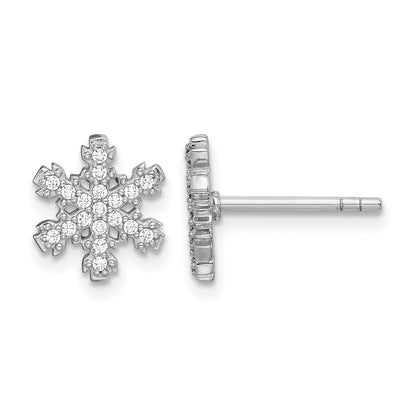 Sterling Silver Rhodium-plated CZ Snowflake Post Earrings