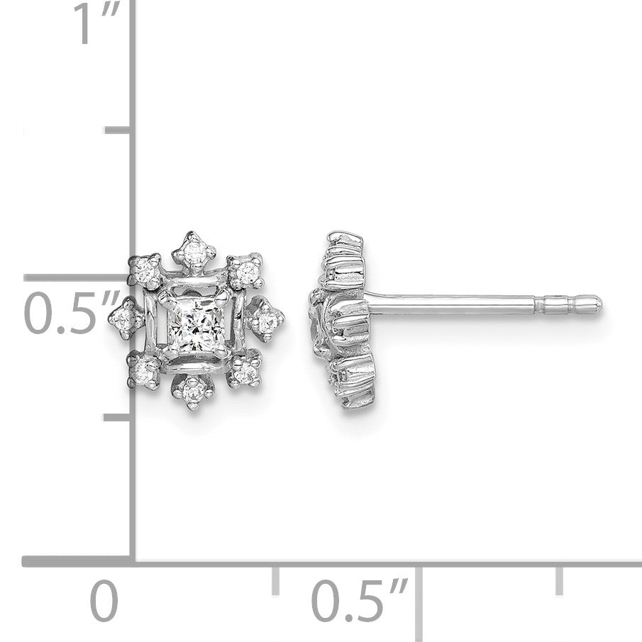 Sterling Silver Rhodium-plated Polished CZ Snowflake Post Earrings