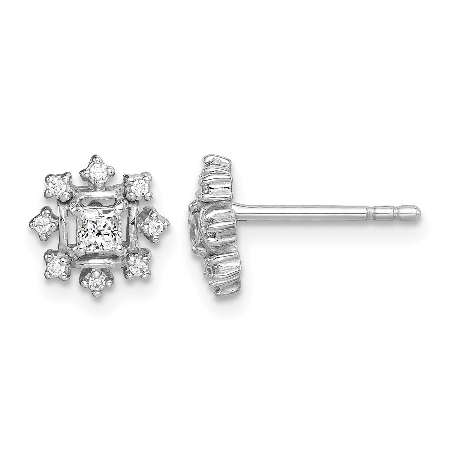 Sterling Silver Rhodium-plated Polished CZ Snowflake Post Earrings