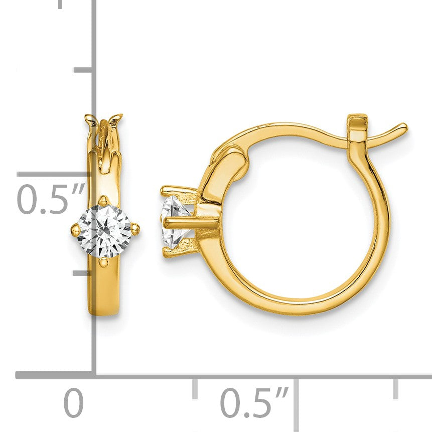 Sterling Silver Gold-tone Square CZ Hoop Earrings