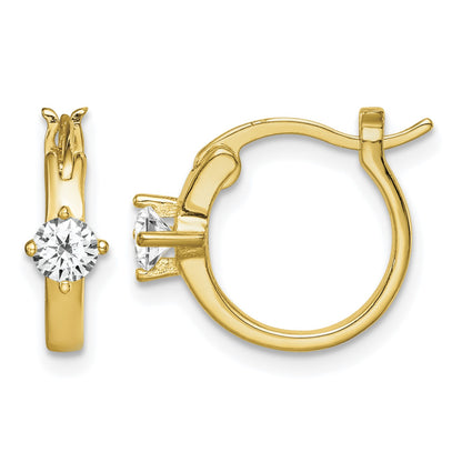 Sterling Silver Gold-tone Square CZ Hoop Earrings