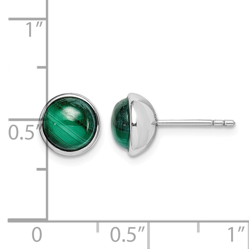 Sterling Silver Rhodium-plated 7mm Malachite Post Earrings