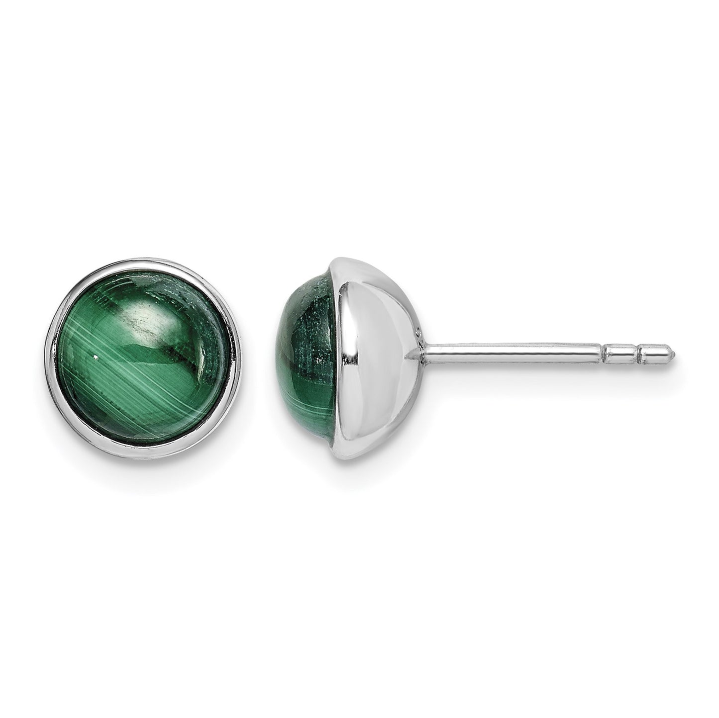 Sterling Silver Rhodium-plated 7mm Malachite Post Earrings