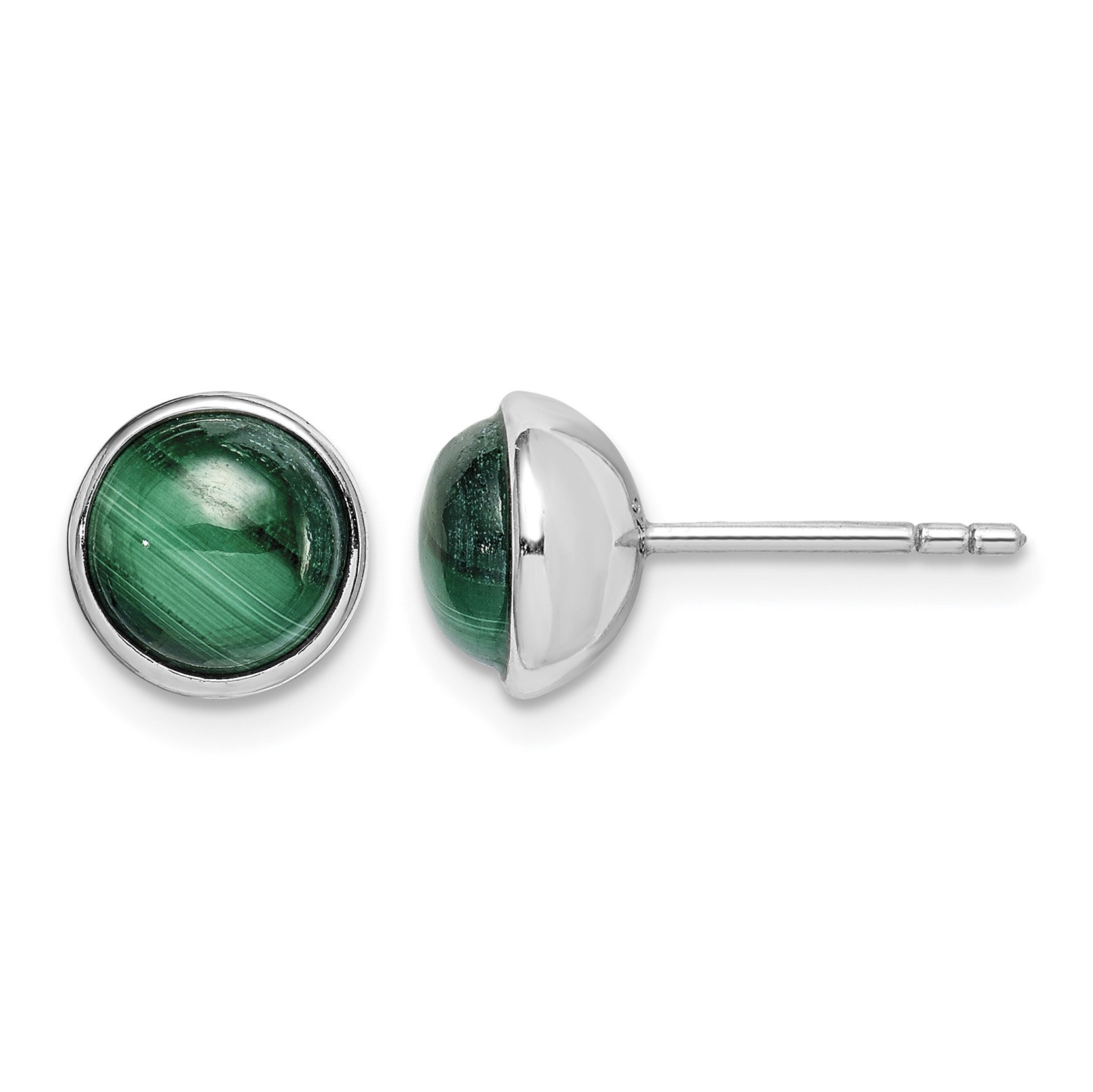 Sterling Silver Rhodium-plated 7mm Malachite Post Earrings