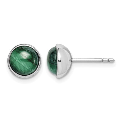 Sterling Silver Rhodium-plated 7mm Malachite Post Earrings