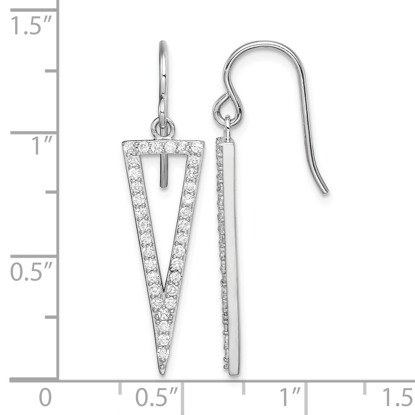 Sterling Silver Rhodium-plated Polished CZ Triangle Dangle Earrings