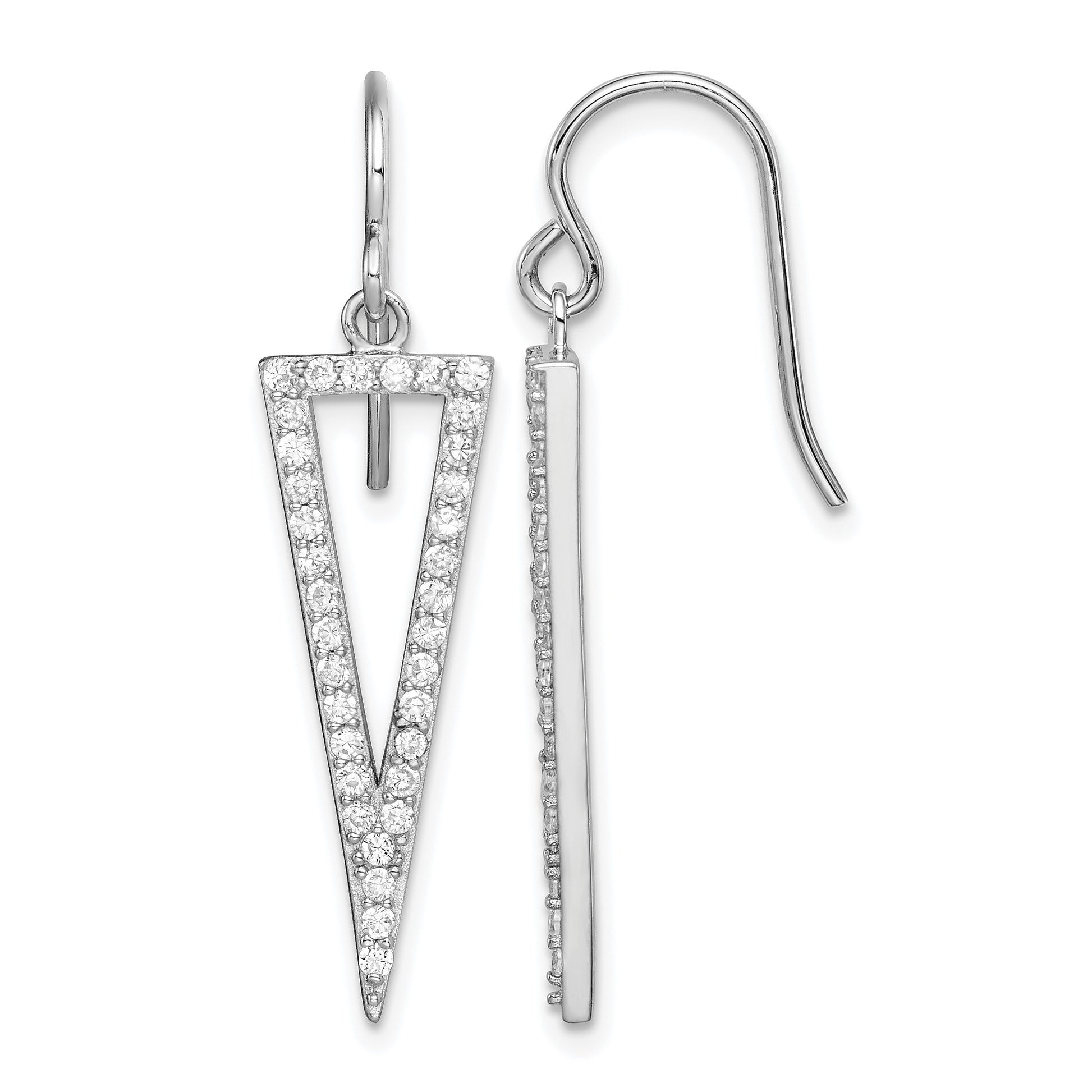 Sterling Silver Rhodium-plated Polished CZ Triangle Dangle Earrings