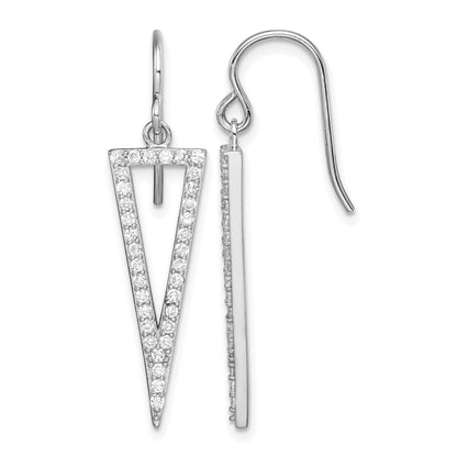 Sterling Silver Rhodium-plated Polished CZ Triangle Dangle Earrings