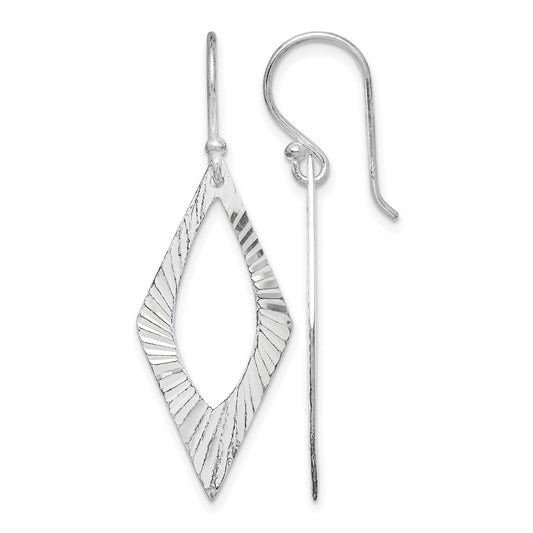 Sterling Silver Rhodium-plated Diamond-cut Geometric Dangle Earrings
