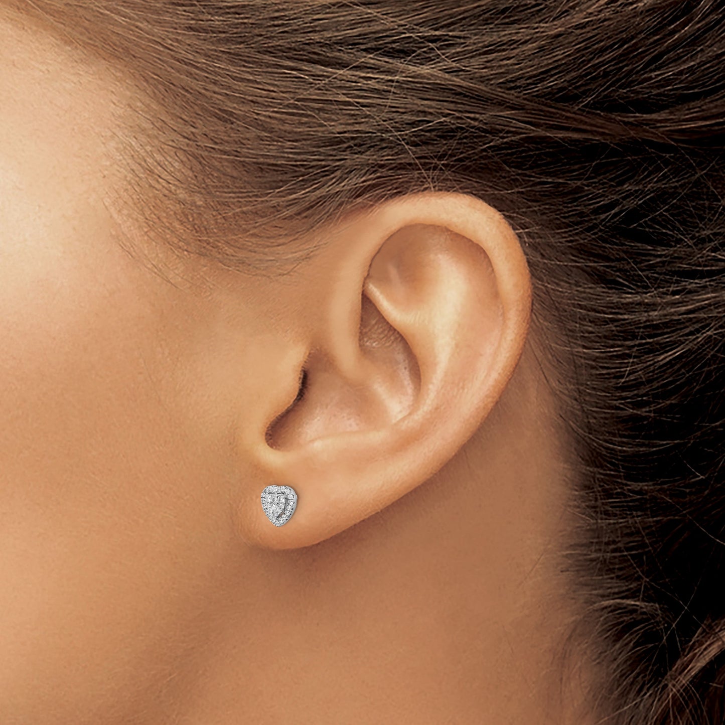 Sterling Silver Rhodium-plated Pave CZ Heart Post Earrings