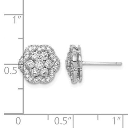 Sterling Silver Rhodium-plated Polished CZ Flower Post Earrings