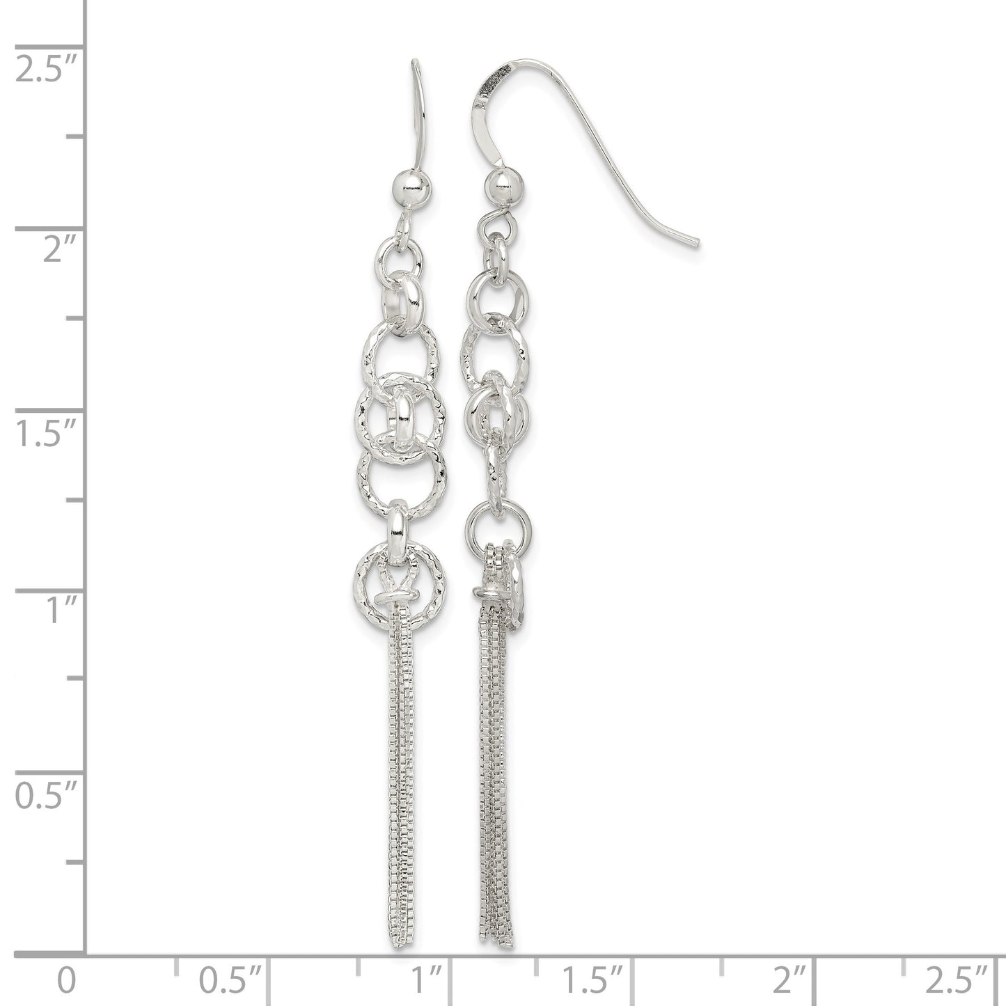 Sterling Silver Polished & D/C Circle & Multi-strand Chain Dangle Earrings