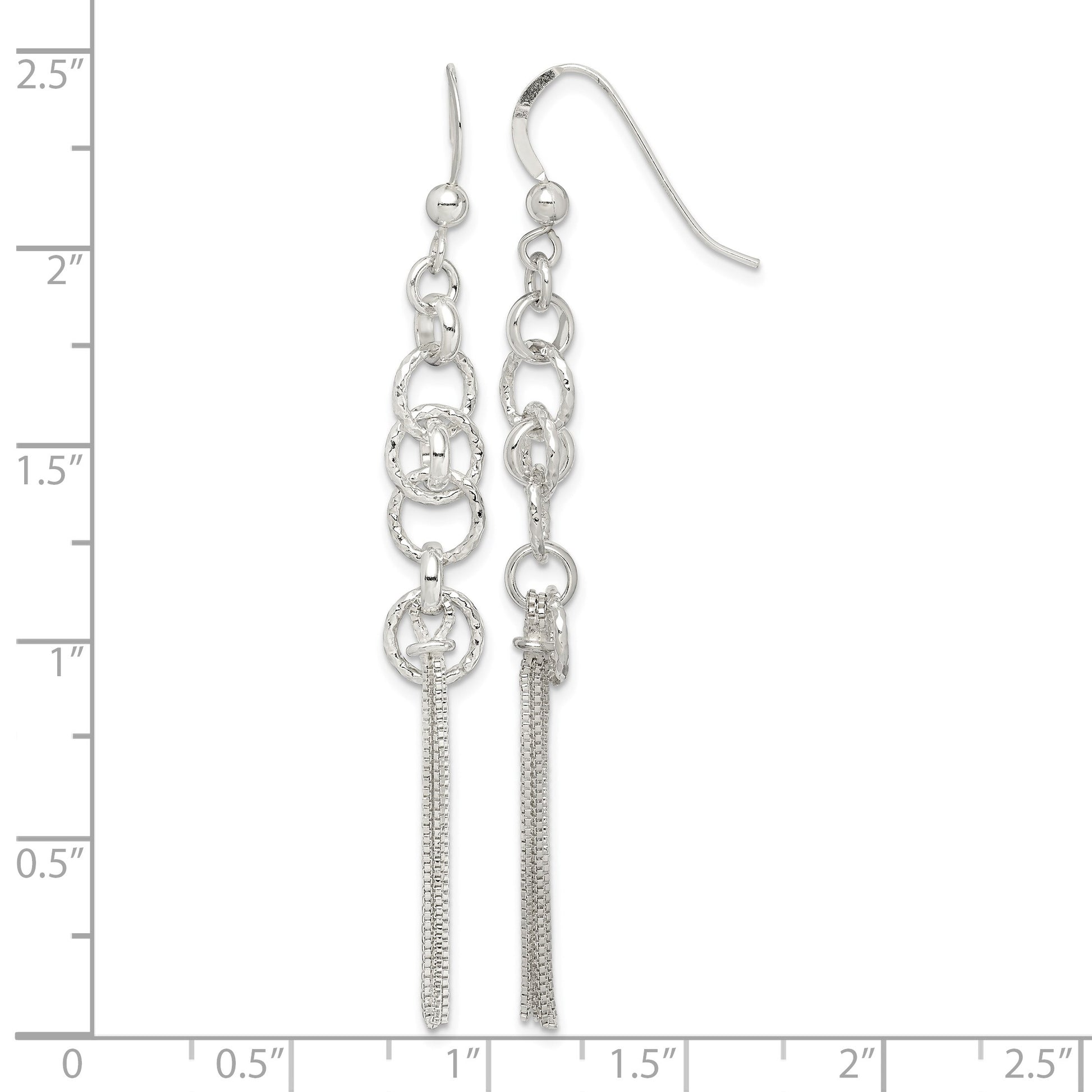 Sterling Silver Polished & D/C Circle & Multi-strand Chain Dangle Earrings