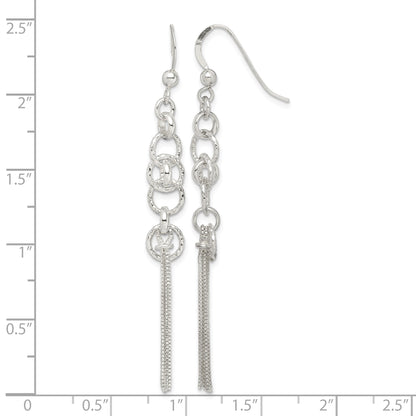Sterling Silver Polished & D/C Circle & Multi-strand Chain Dangle Earrings