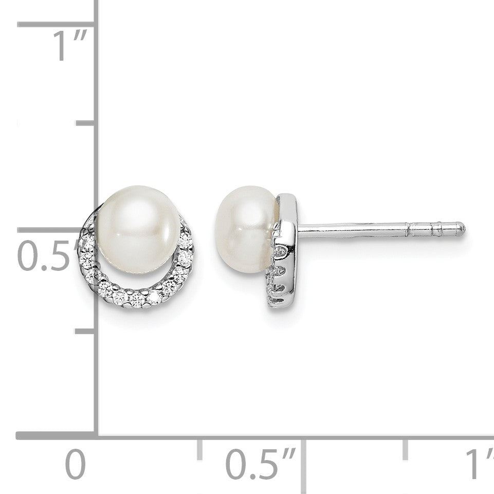 Sterling Silver Rhodium Plated FWC Pearl CZ Post Earrings