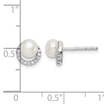 Sterling Silver Rhodium Plated FWC Pearl CZ Post Earrings