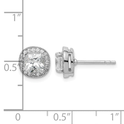 Sterling Silver RH-plated Polished & Textured 5mm CZ Halo Post Earrings