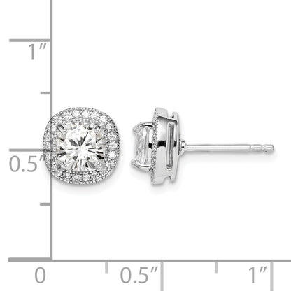 Sterling Silver RH-plated Polished & Textured 6mm CZ Halo Post Earrings