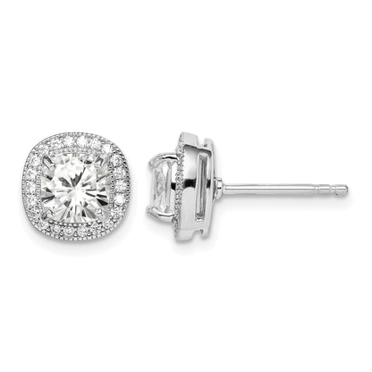 Sterling Silver RH-plated Polished & Textured 6mm CZ Halo Post Earrings