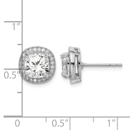 Sterling Silver RH-plated Polished & Textured 7mm CZ Halo Post Earrings
