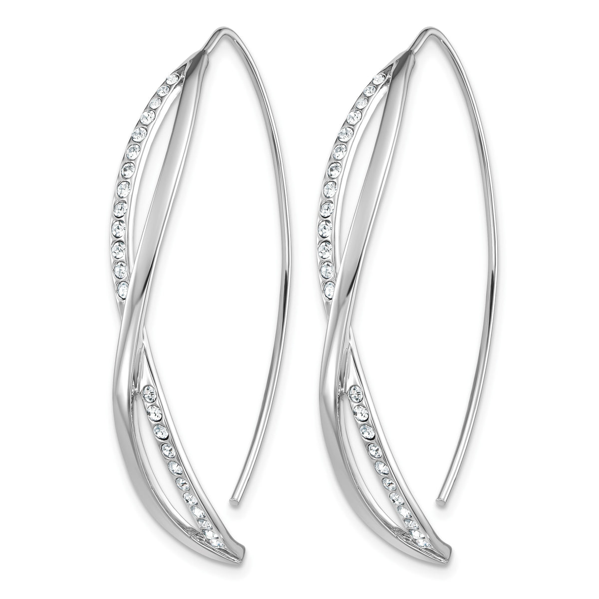Sterling Silver Rhodium-plated CZ Twisted Threader Earrings