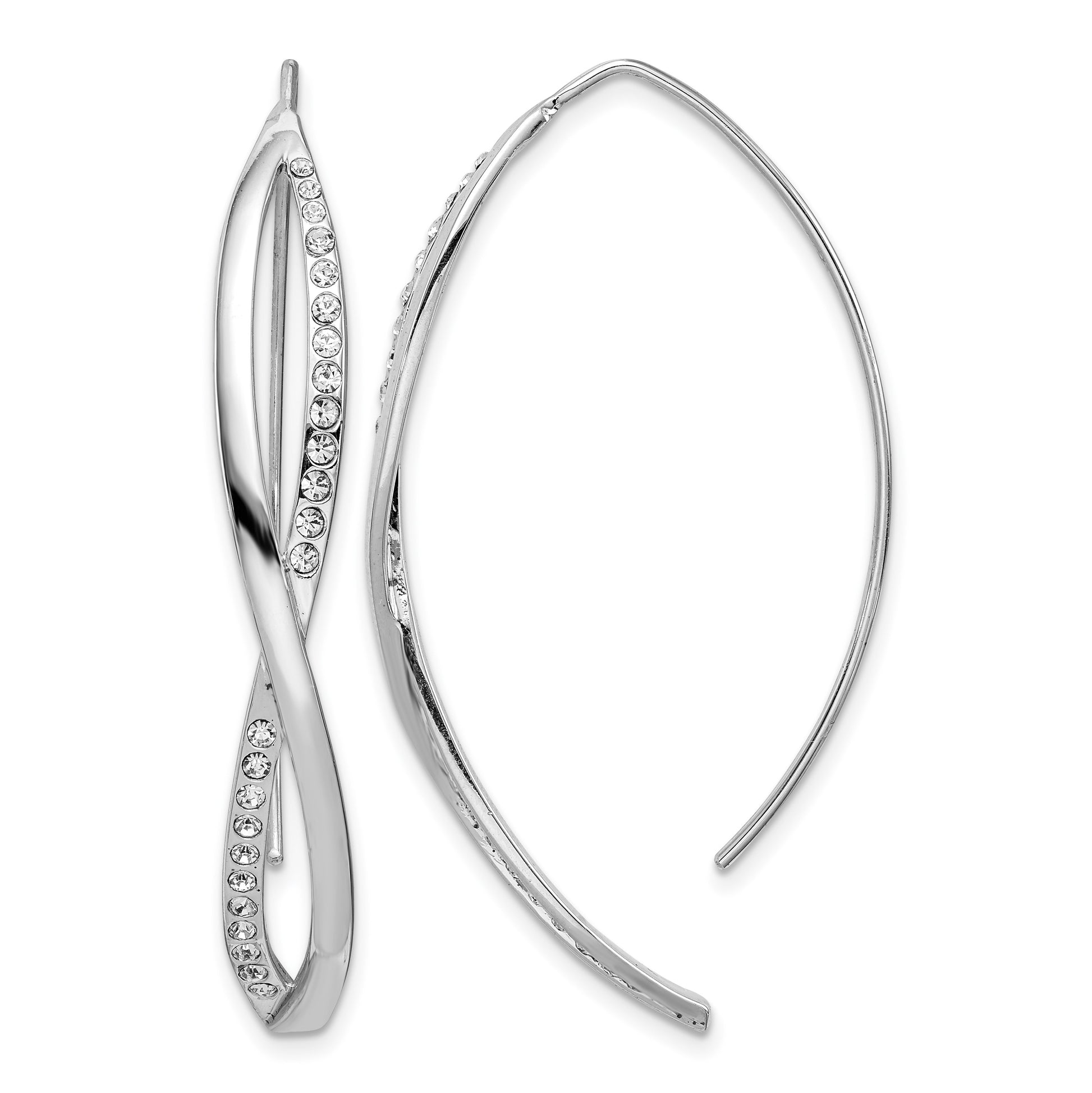 Sterling Silver Rhodium-plated CZ Twisted Threader Earrings